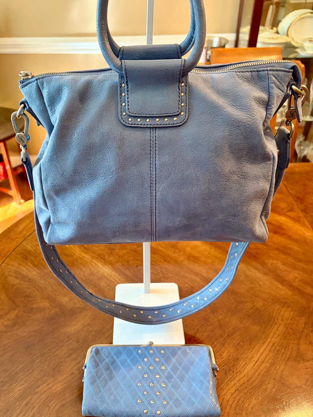Hobo Shimmery Blue Sheila (Msrp $298) W/ Matching Lauren Wallet (Msrp $158) Euc!